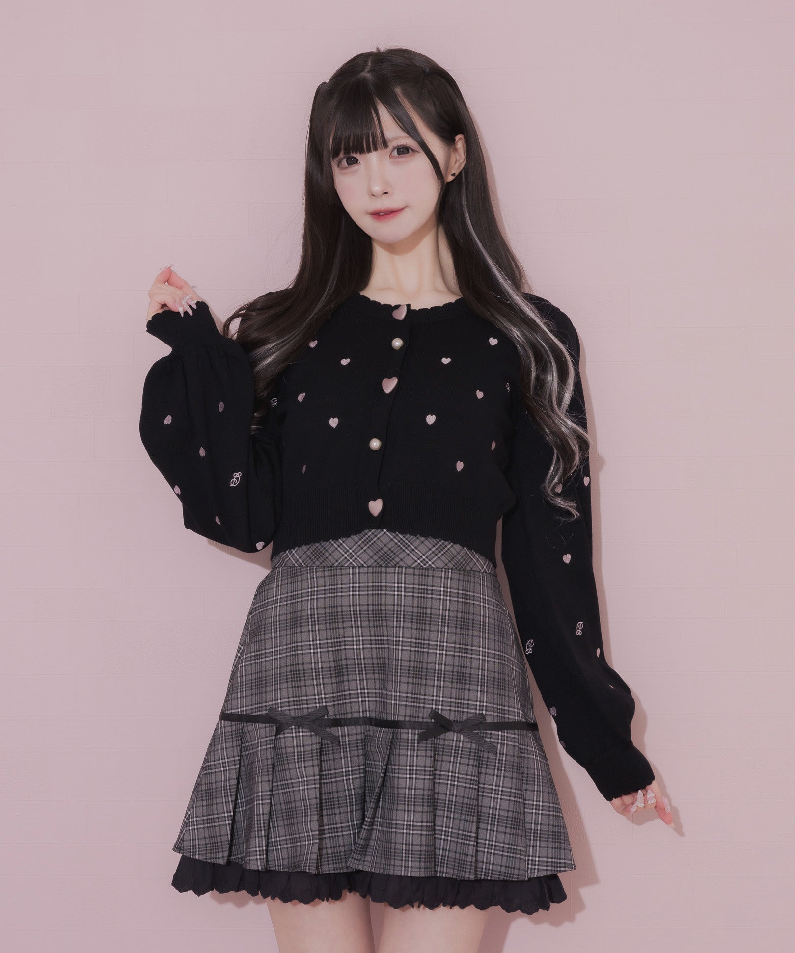 バイカラーハート刺繍カーディガン – pium