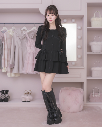 ハートボタンティアードリブワンピース – pium