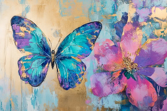 抽象的な蝶と顔のパステル画 抽象的な蝶と顔のパステル画 蝶と水面1