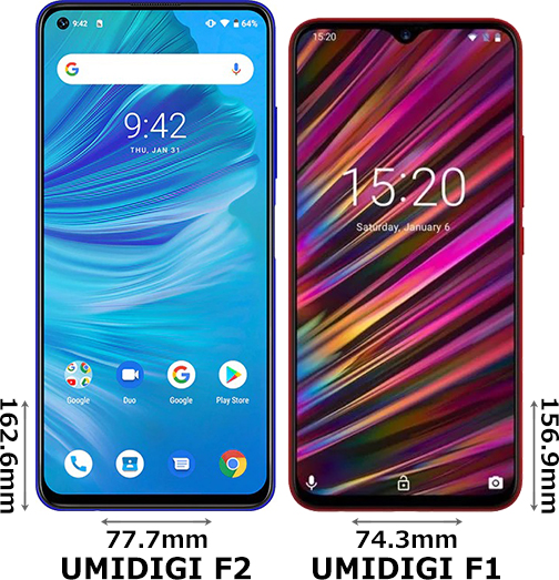 UMIDIGI F2」と「UMIDIGI F1」の違い - フォトスク