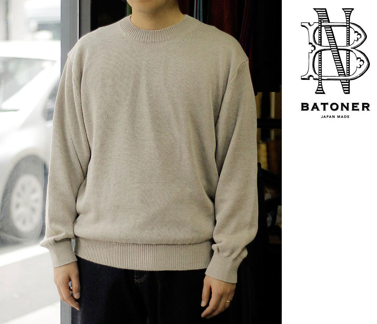 バトナー BATONER ウォッシュド ハイカウント リネン クルーネック