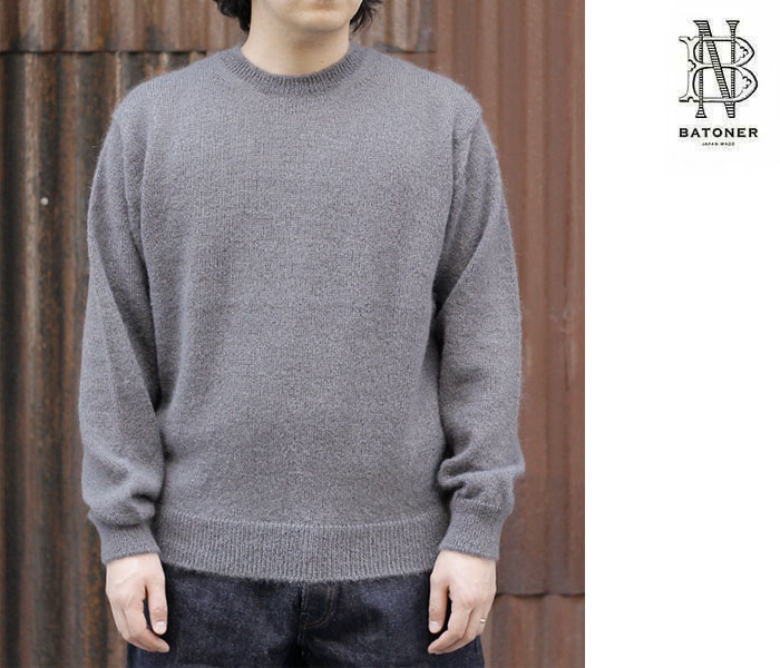 バトナー BATONER ピュアモヘア100％ クルーネック PURE MOHAIR100