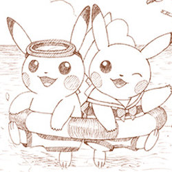 マンスリーペアピカチュウ2016 7月は、海水浴にやって来たピカチュウ