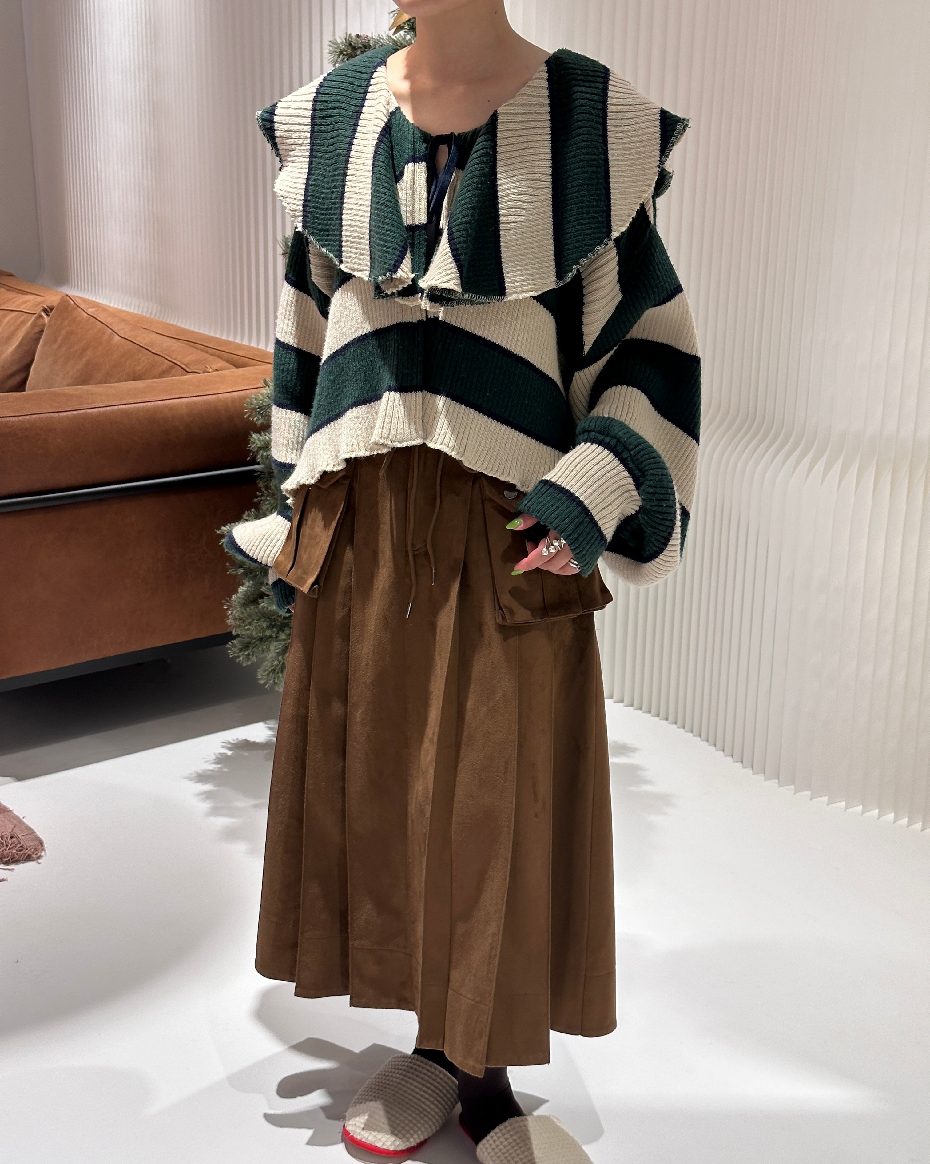 Border knit cardigan (Green)