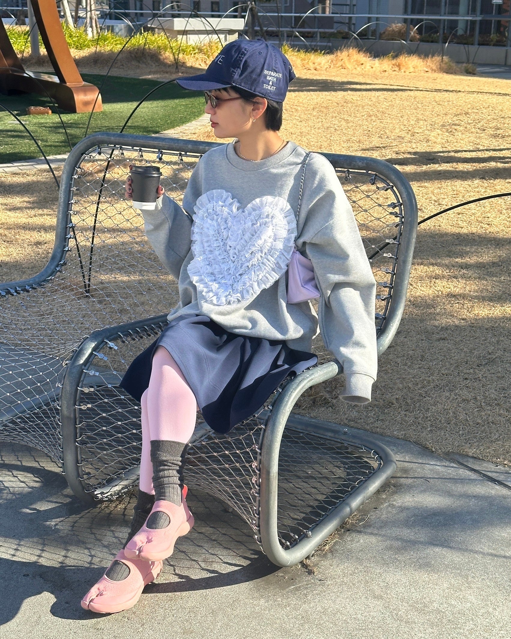 Heart dot tulle sweatshirt (gray)