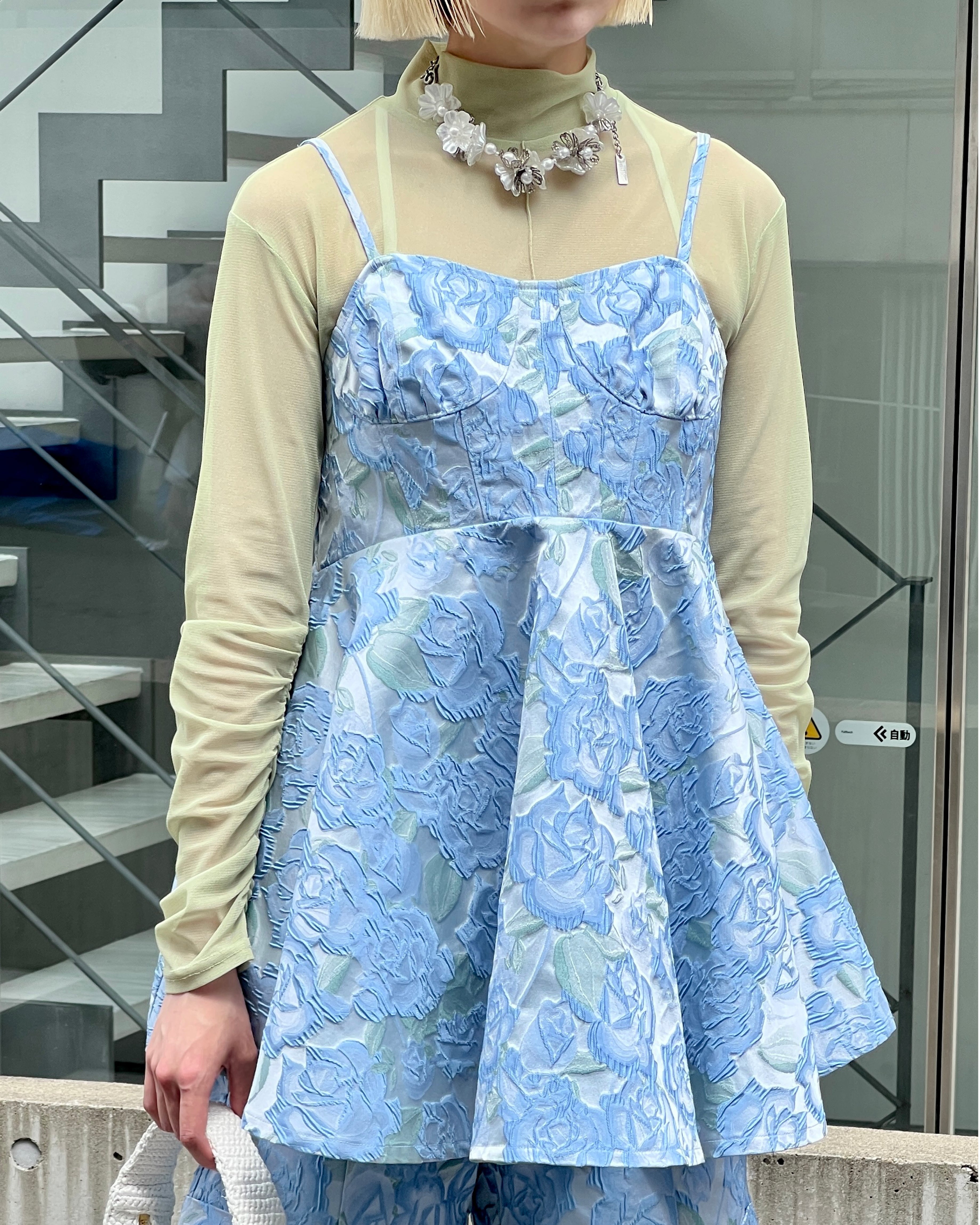 jacquard flare cami tunic (blue flower)