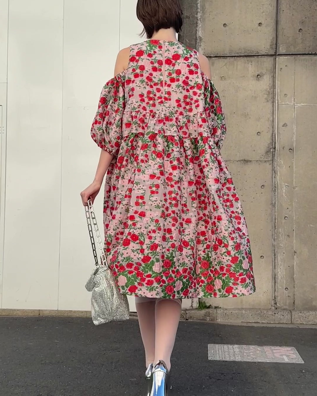 flower jacquard off shoulder dress