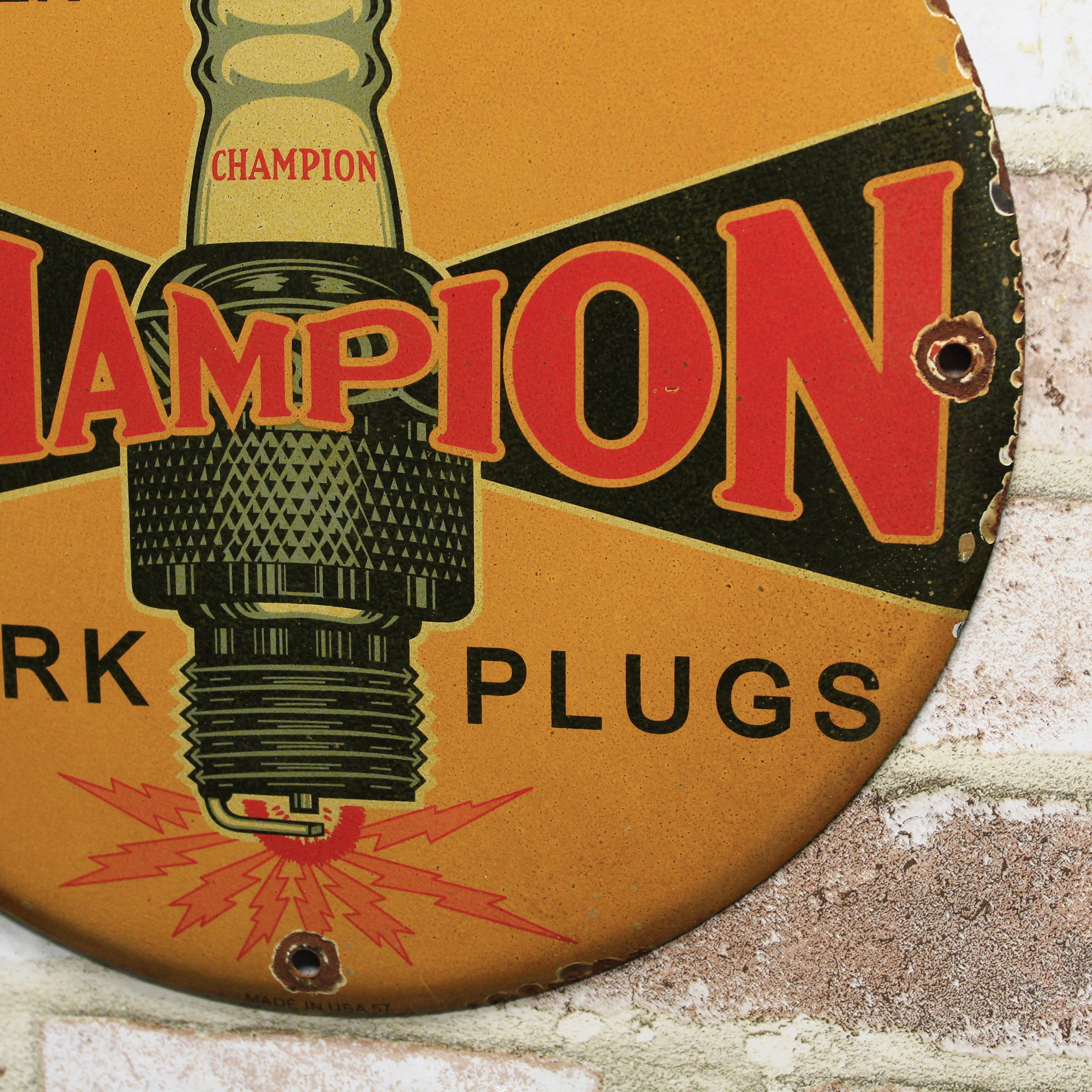 Champion Spark Plugs (12in) | Vintage Automotive Porcelain Enamel