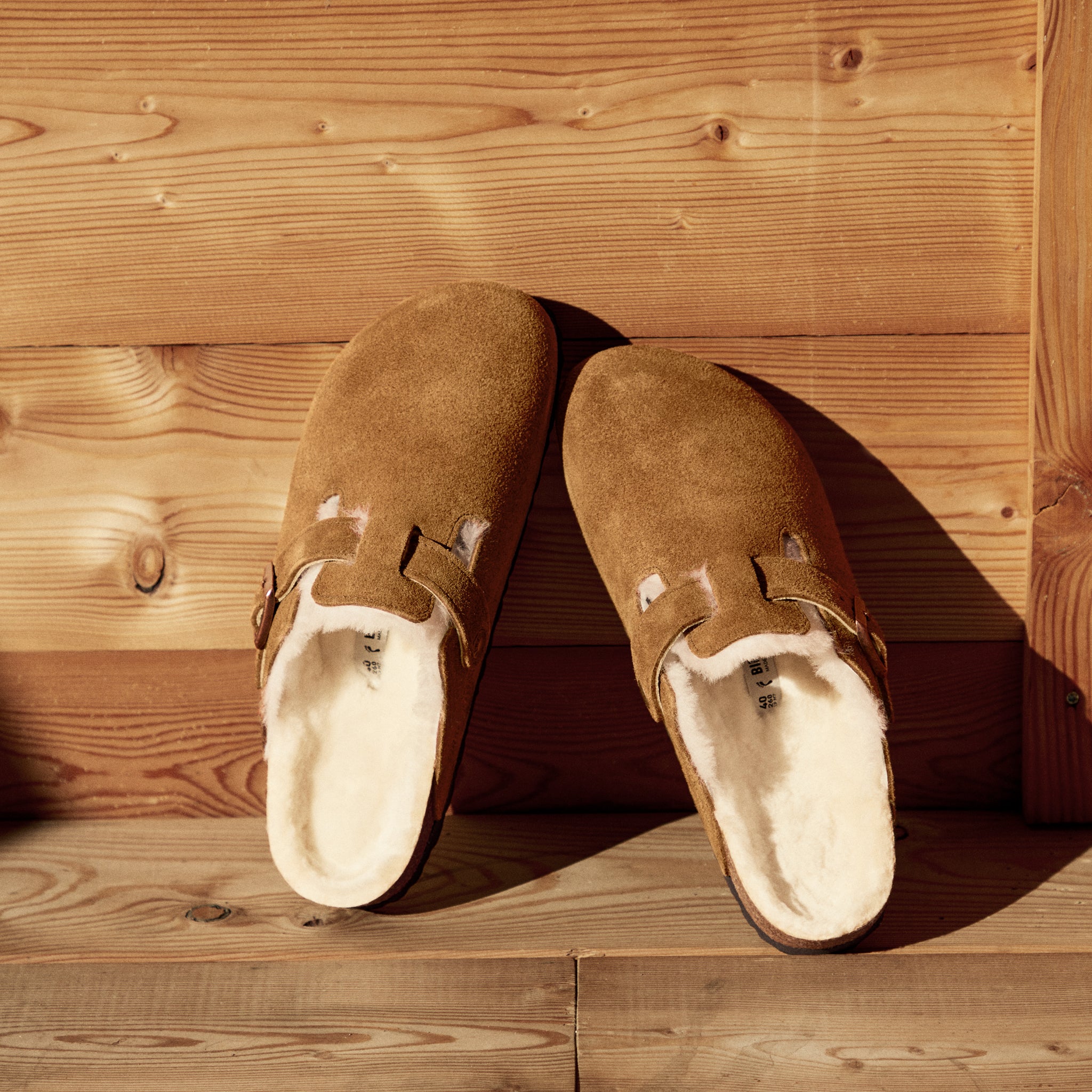 Birkenstock Boston Shearling – Mink Suede | Plaza Shoe Store