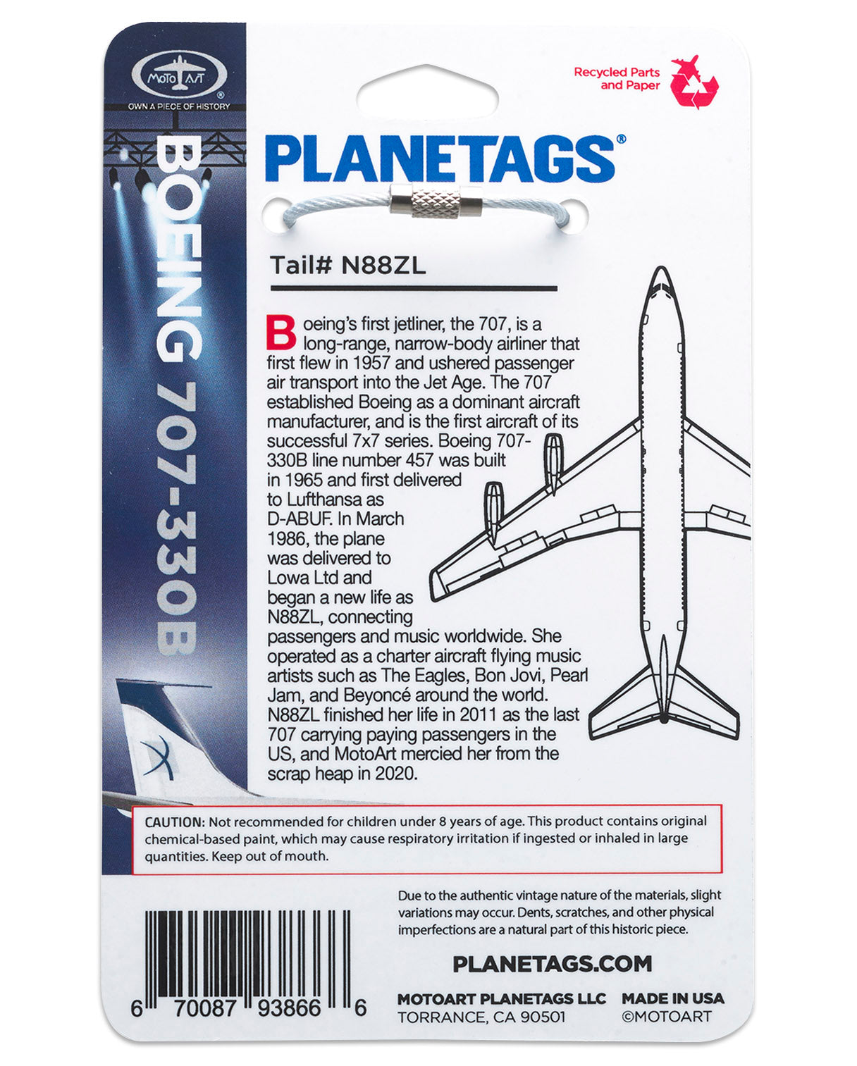 Custom Boeing 707-330 - PLANETAGS TAIL #N88ZL – MotoArt PlaneTags