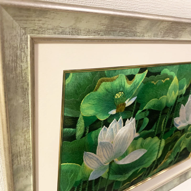 受注生産】ベトナム シルク刺繍絵 Mr. クオック・スー作品 蓮