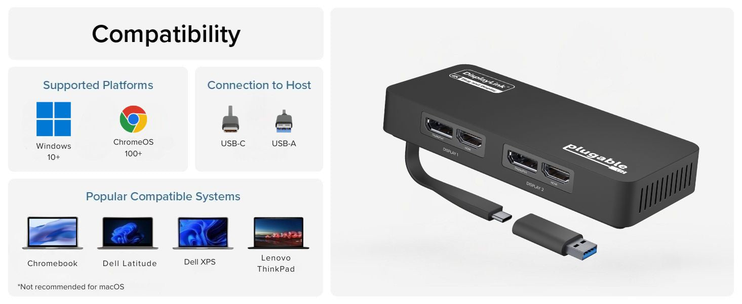 Plugable 4K DisplayPort and HDMI Dual Monitor Adapter for USB 3.0