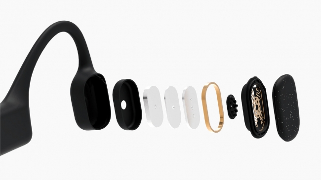 スイミングをしながら音楽が楽しめるオーディオプレーヤー機能内蔵の骨