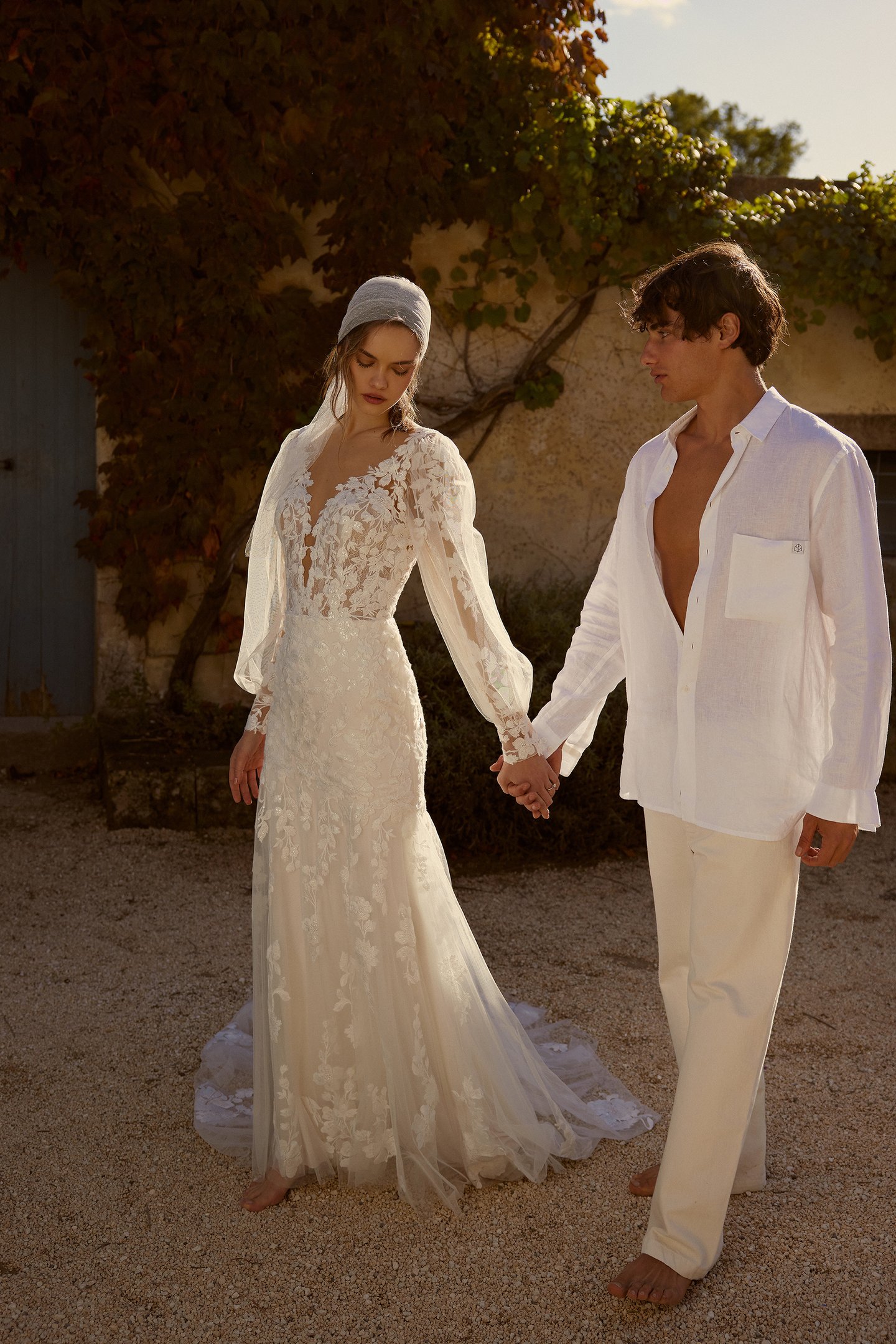 66278: Plunging Neckline Lace Fit and Flare Dress with Low Back