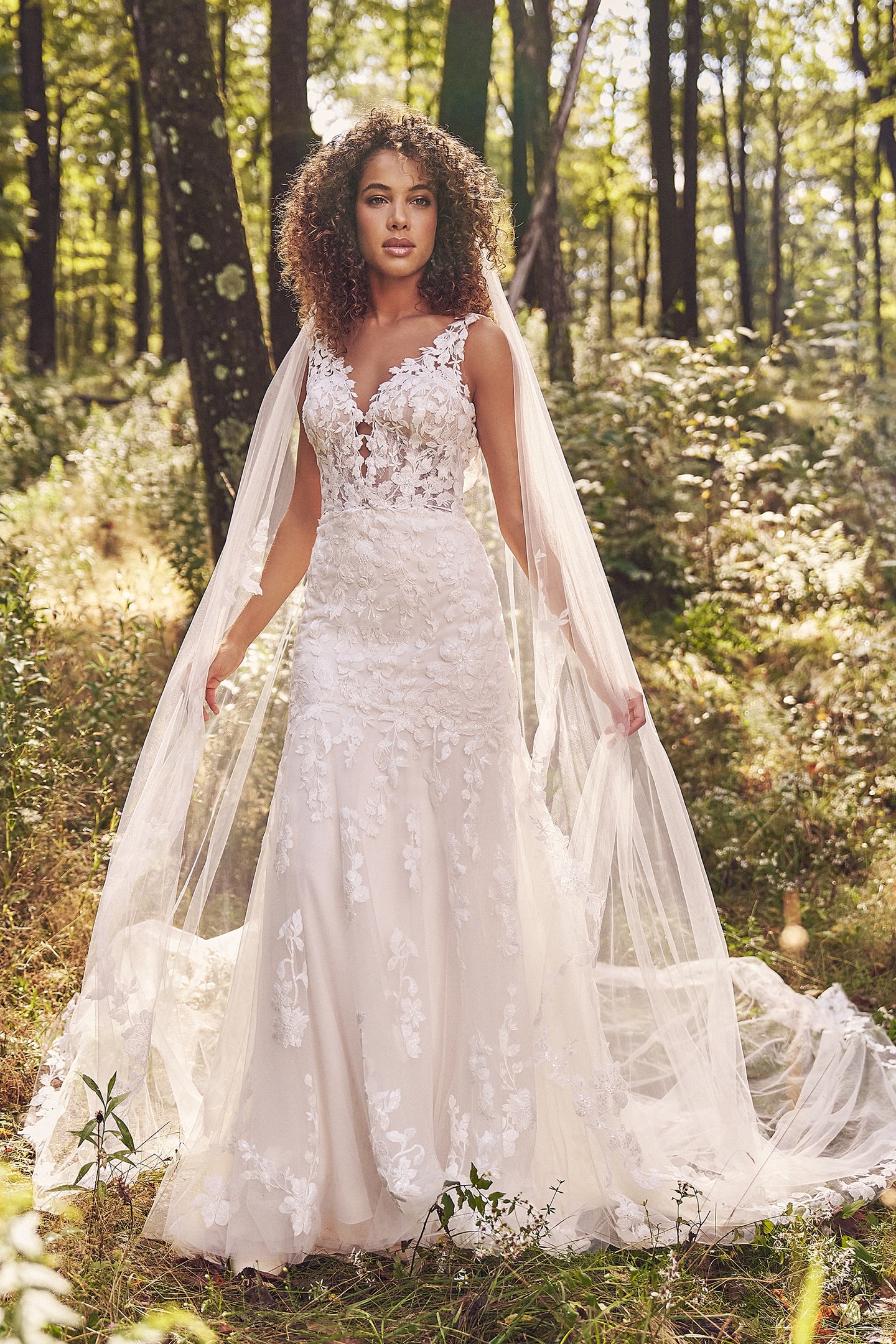 66278: Plunging Neckline Lace Fit and Flare Dress with Low Back