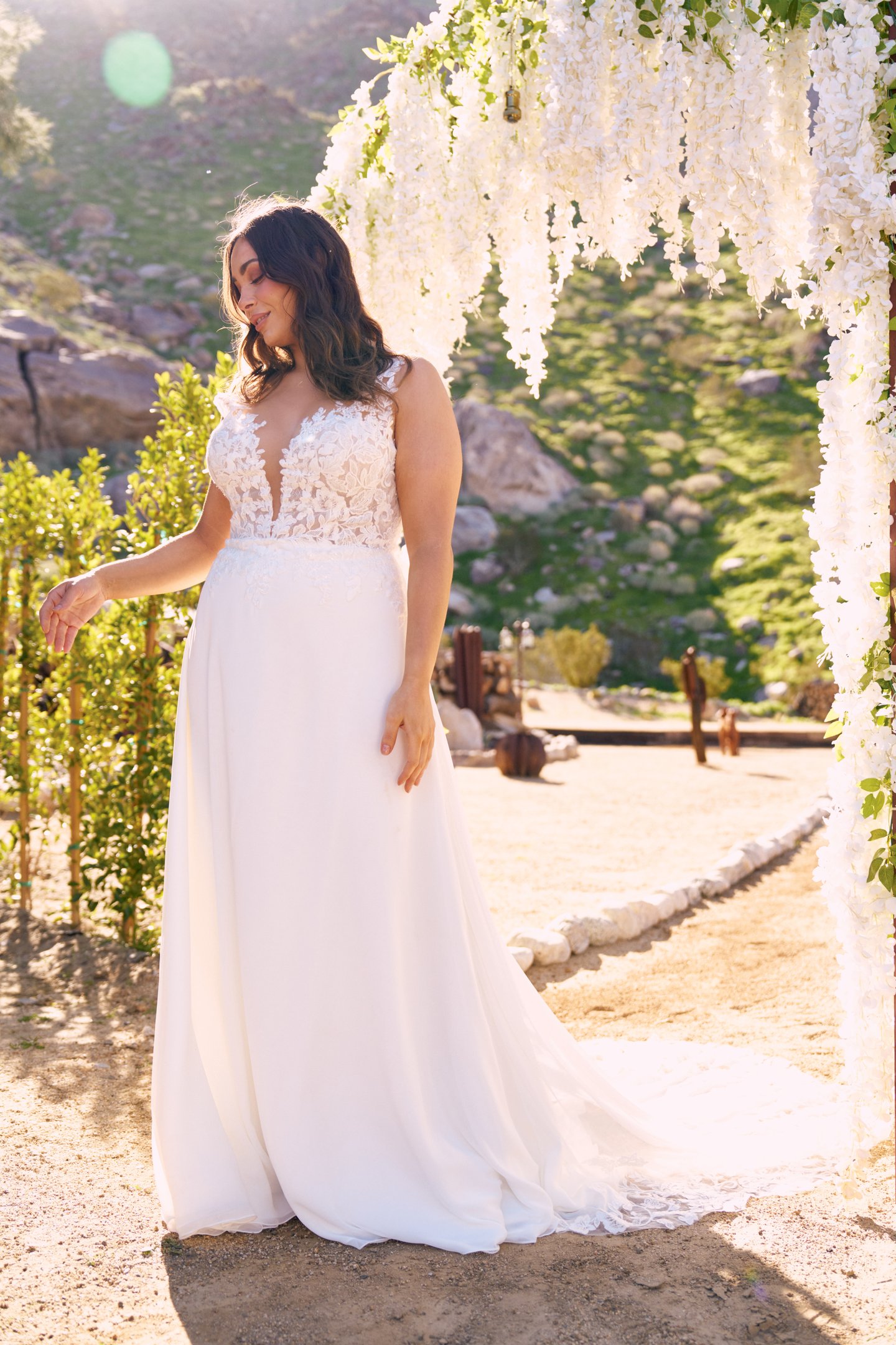 66240PS: Illusion Sabrina Neckline Plus Size Bridal Dress with