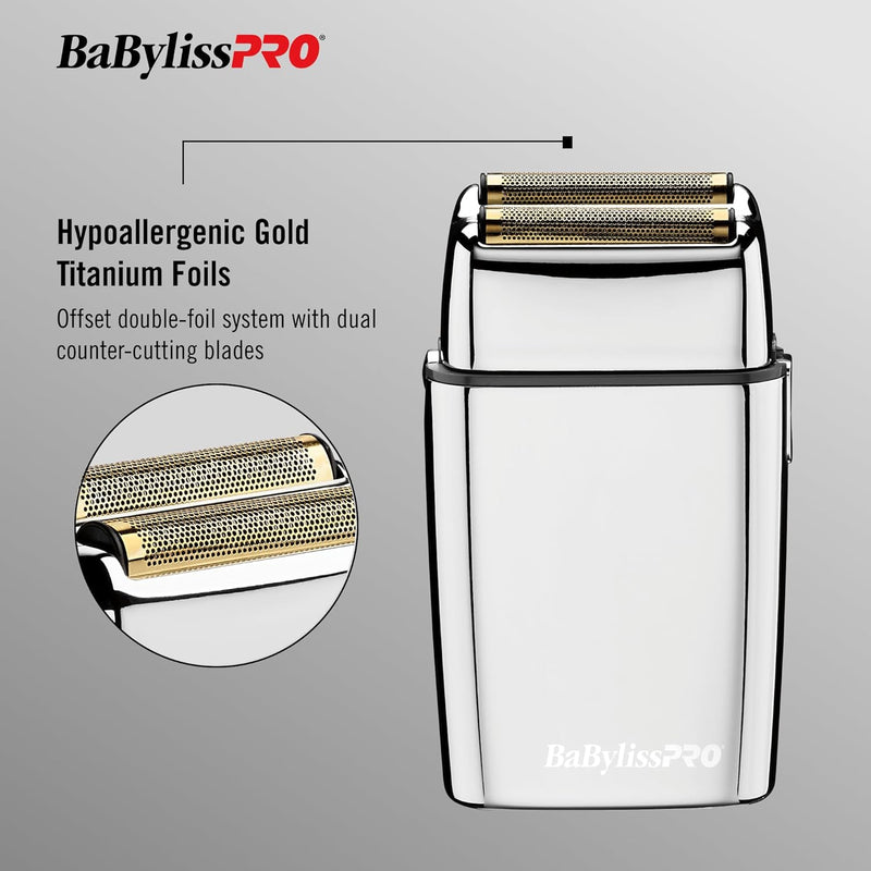BaBylissPRO Foil FX02 Cordless Chrome Metal Double Foil Shaver (FXFS2)