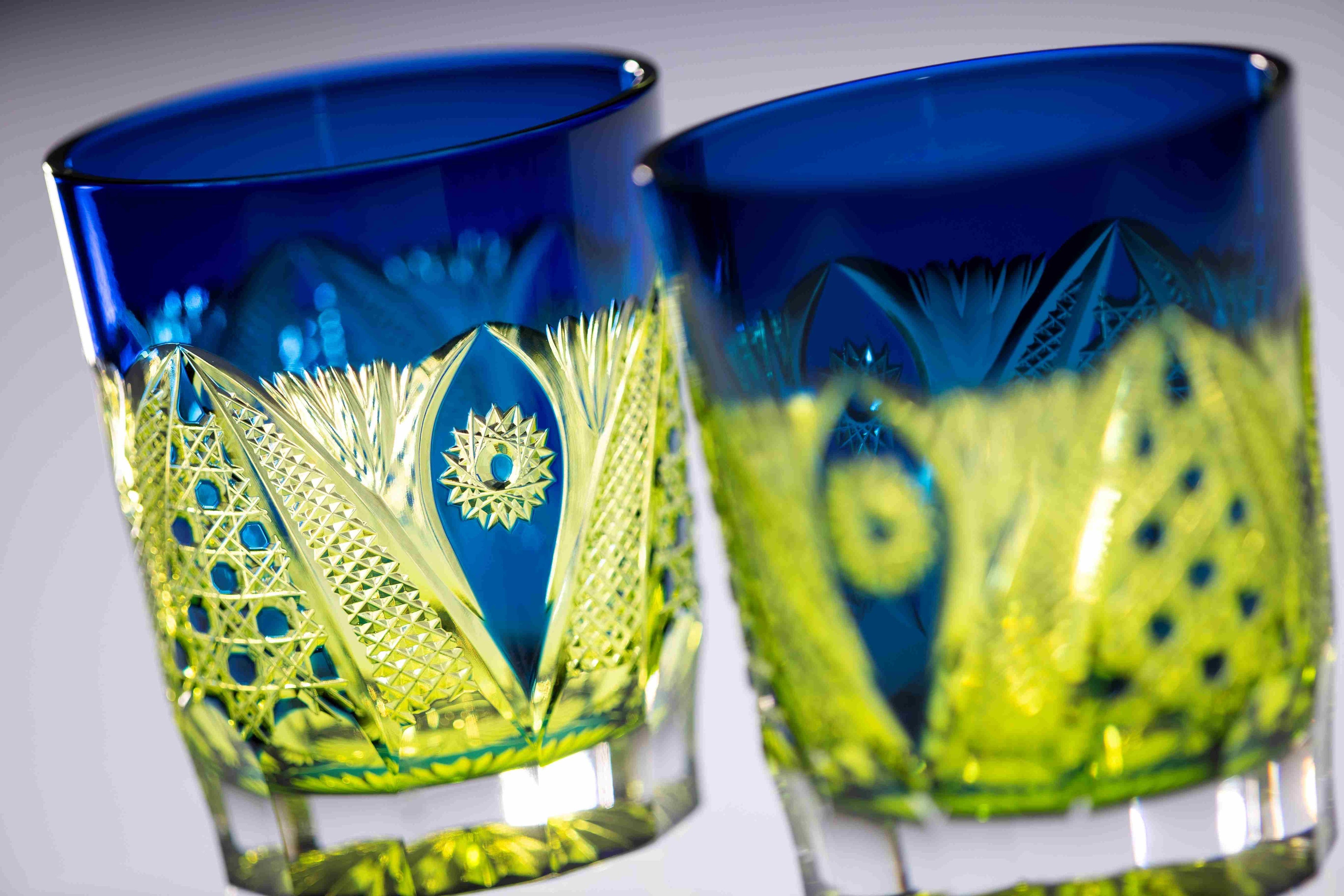 黒木国昭 青赤ガラスぐい呑みセット 箱付 黒木国昭 青赤ガラスぐい呑み