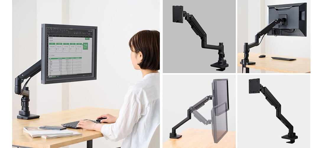 49インチ・約20kgまでの大型モニターに対応！モニターの位置を自由に