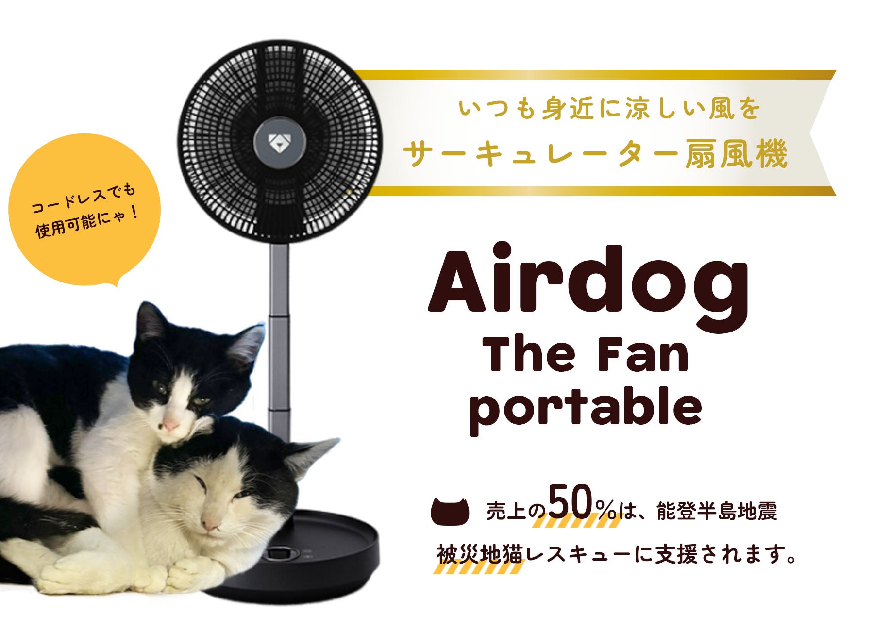 売上の50％が能登半島地震 被災地猫レスキューに支援される！「Airdog