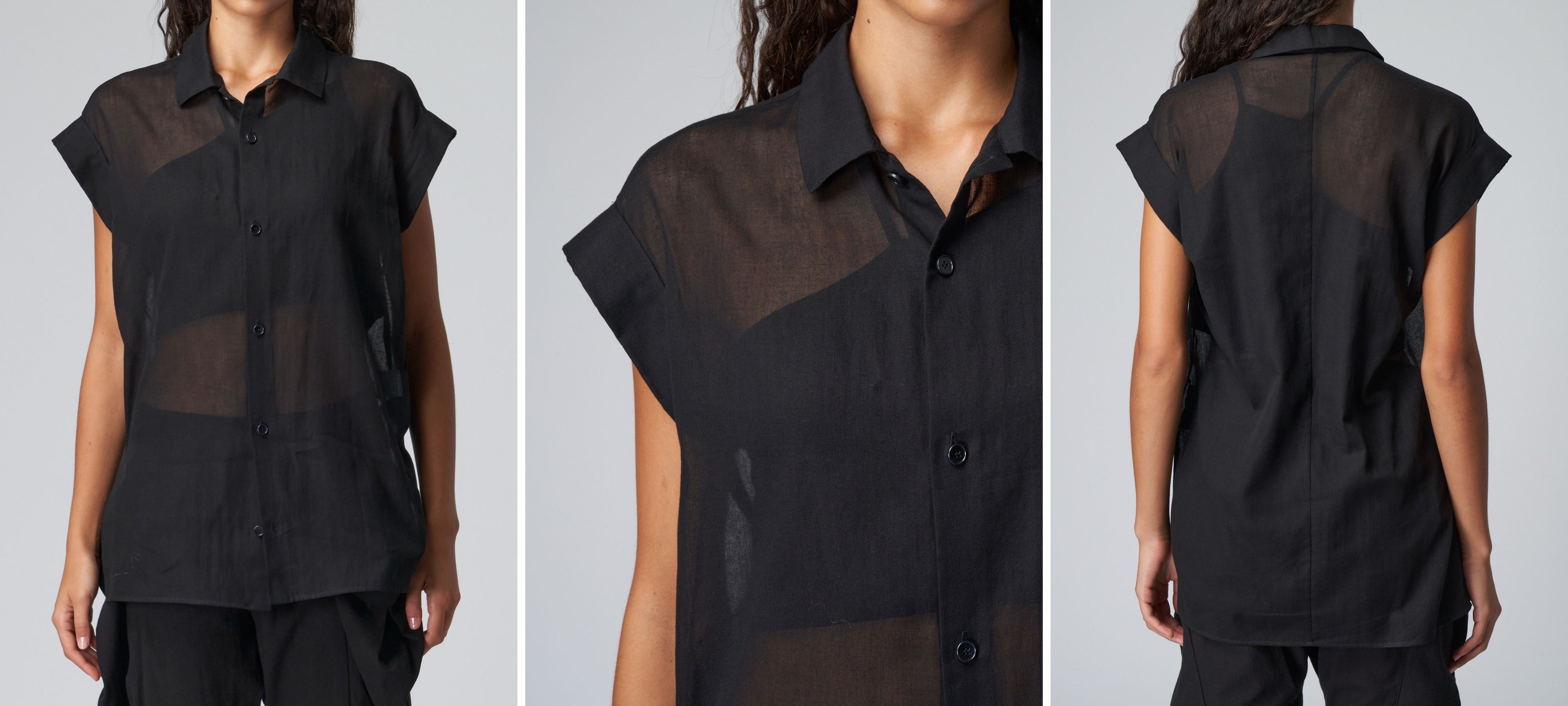 リミ フゥ2023春夏コレクション - 心地よい逸脱感、黒のシアーシャツ