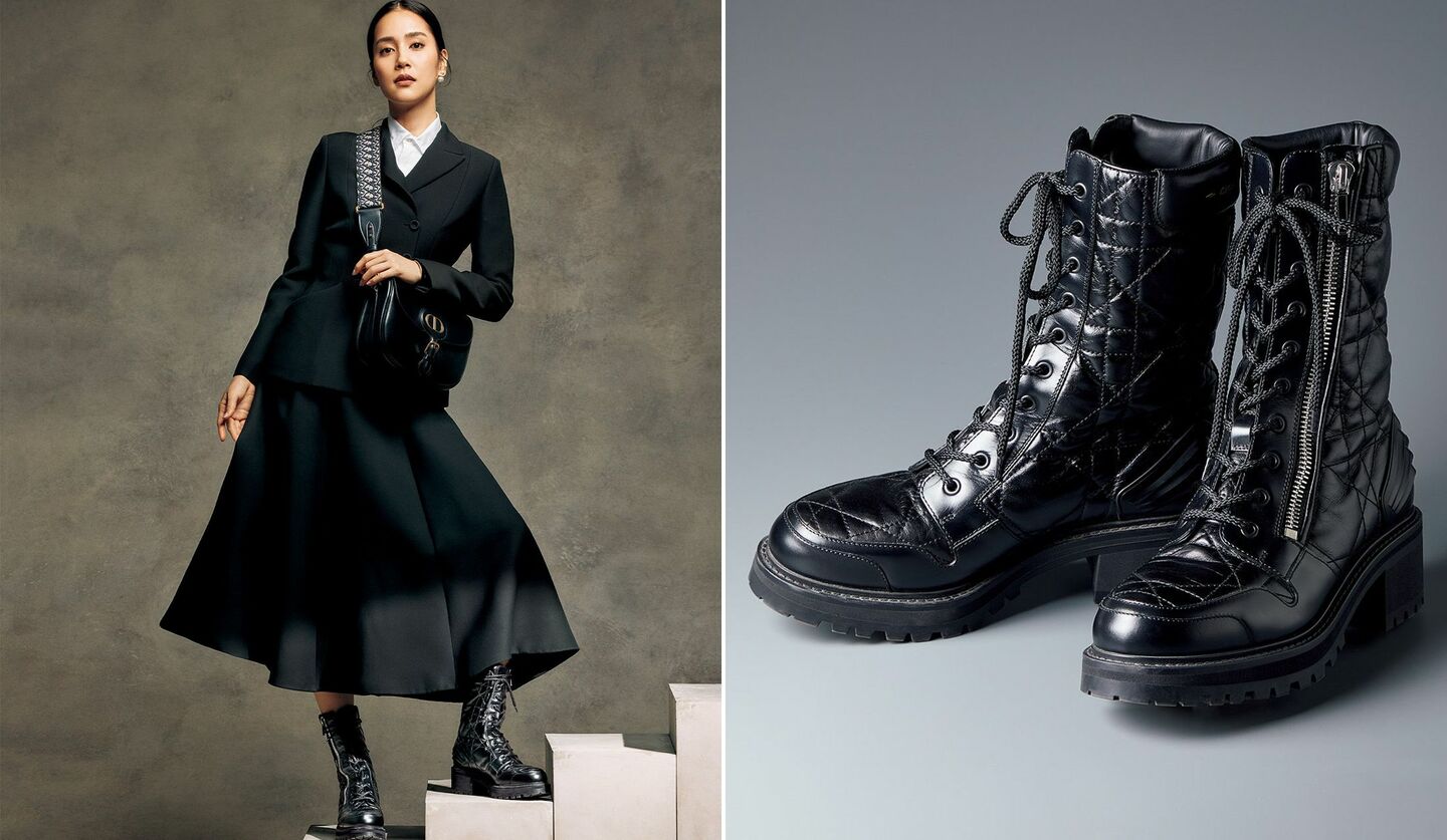 着こなしを引き締める「ディオール」の編み上げコンバットブーツ｜大人