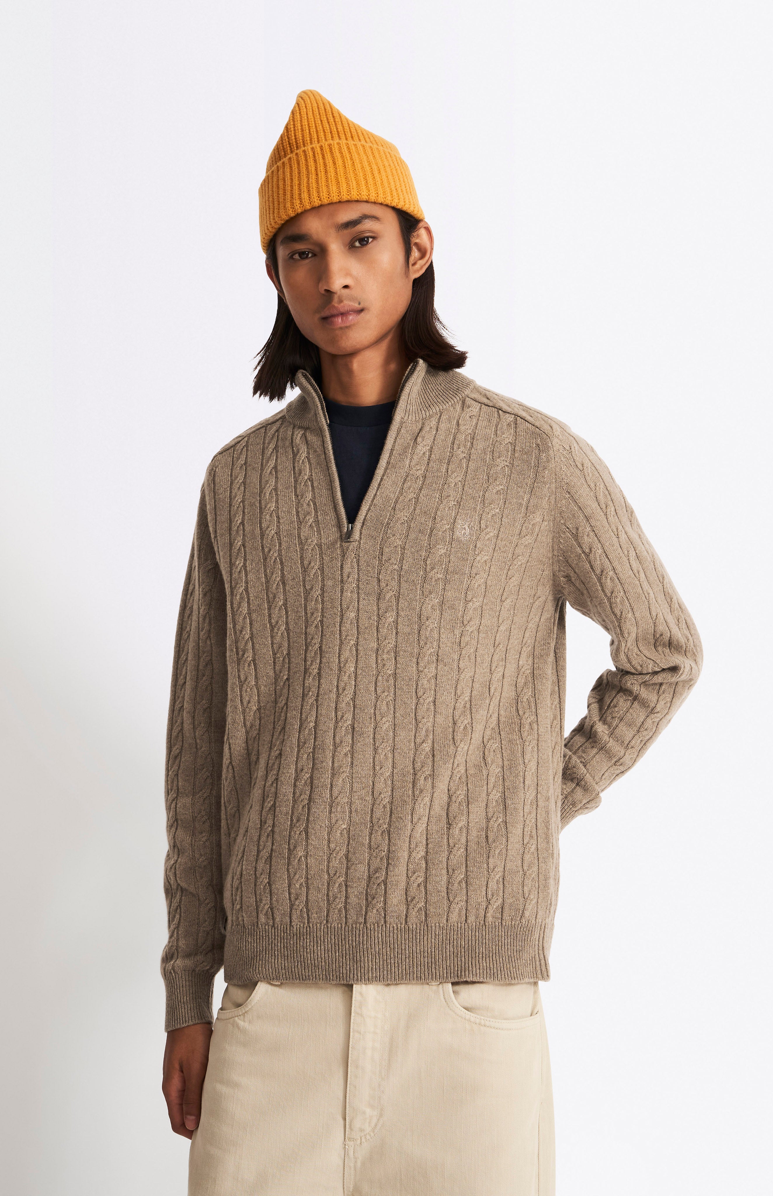 Pringle of Scotland Men's 1/4 Zip Lambswool Jumper in Dark Natural
