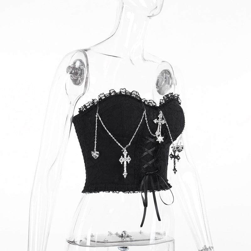 Women's Gothic Cross Chain Lace Bustier – Punk Design