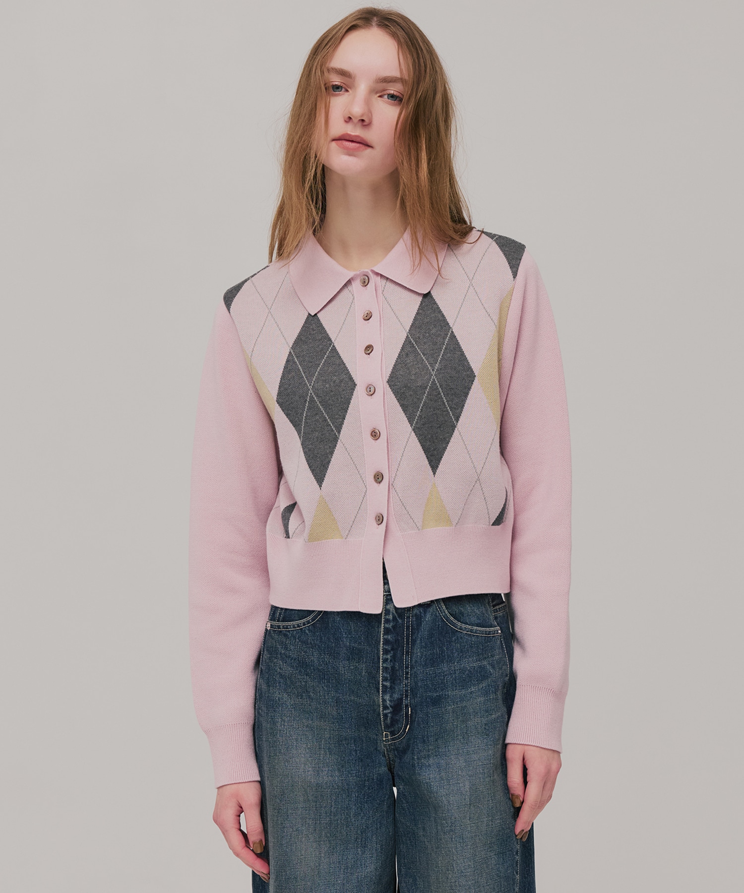 アーガイルショートカーディガン(FREE PINK): : ウィメンズ｜PUBLIC