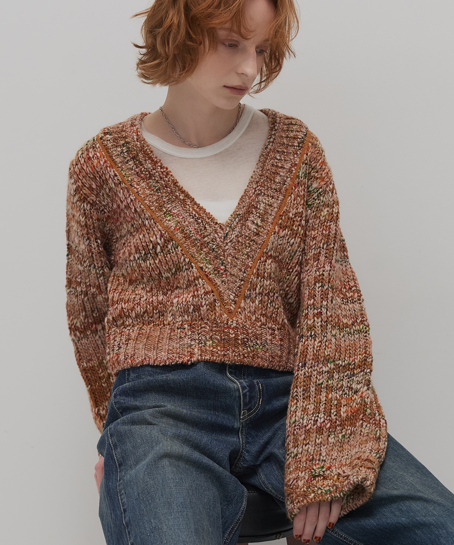 ミックスカラーVネックニット(FREE CAMEL): : ウィメンズ｜PUBLIC