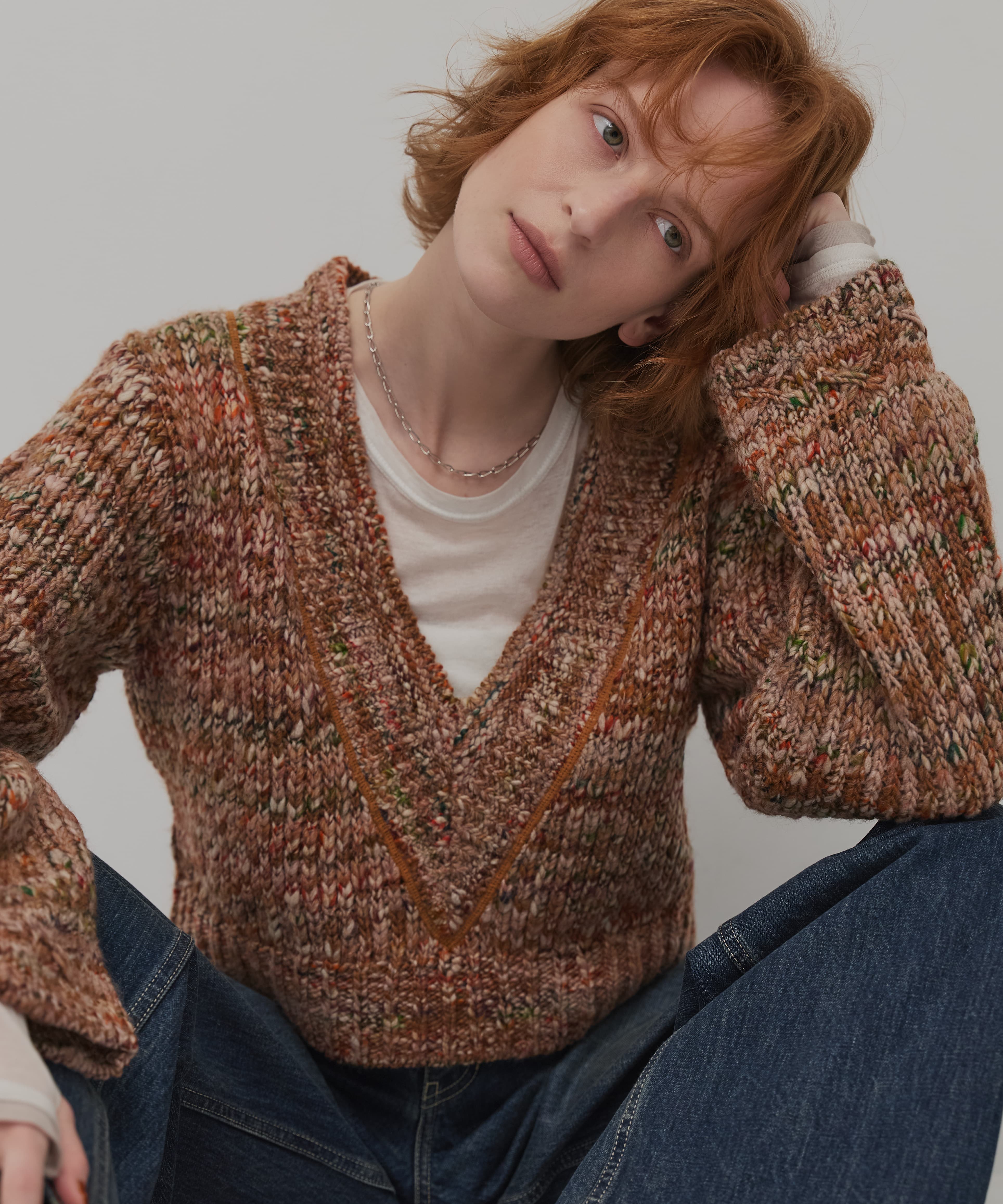 ミックスカラーVネックニット(FREE CAMEL): : ウィメンズ｜PUBLIC