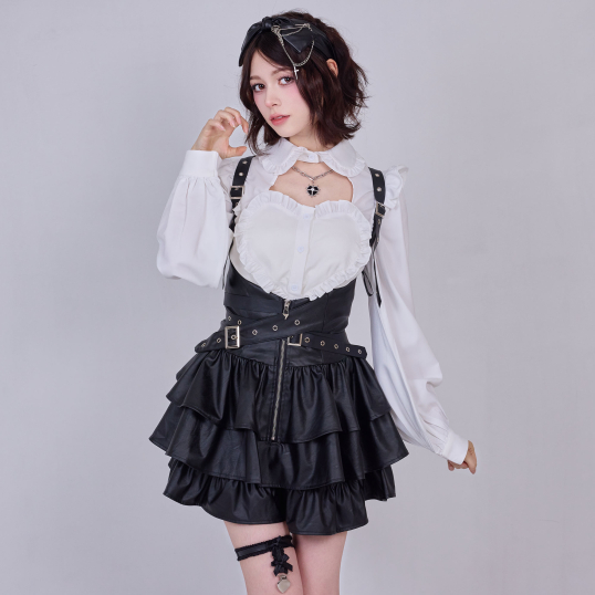 IMVAL / Frill Leather Dress [BLK] - QOOZA