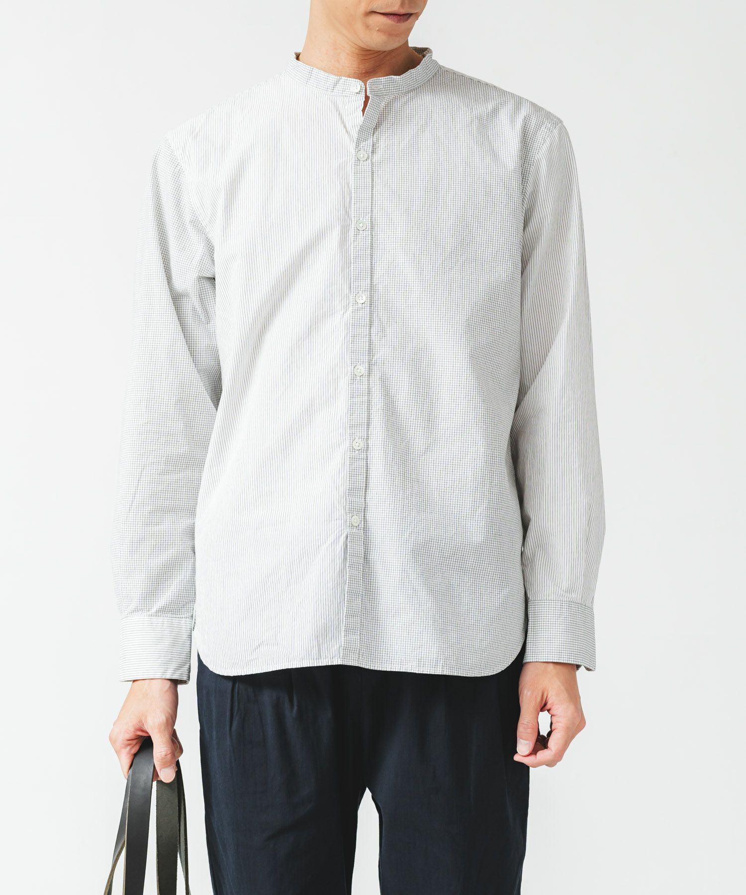 超長綿オーガニックコットンタイプライター切替スタンドカラーシャツ