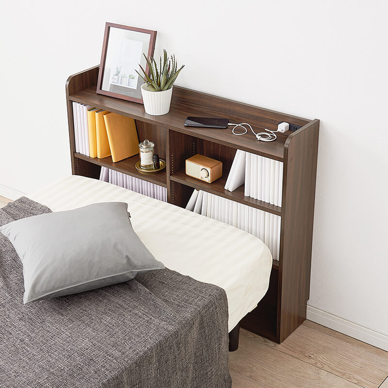 後付けヘッドボード [幅98][シングル専用] コンセント付き 可動棚付き