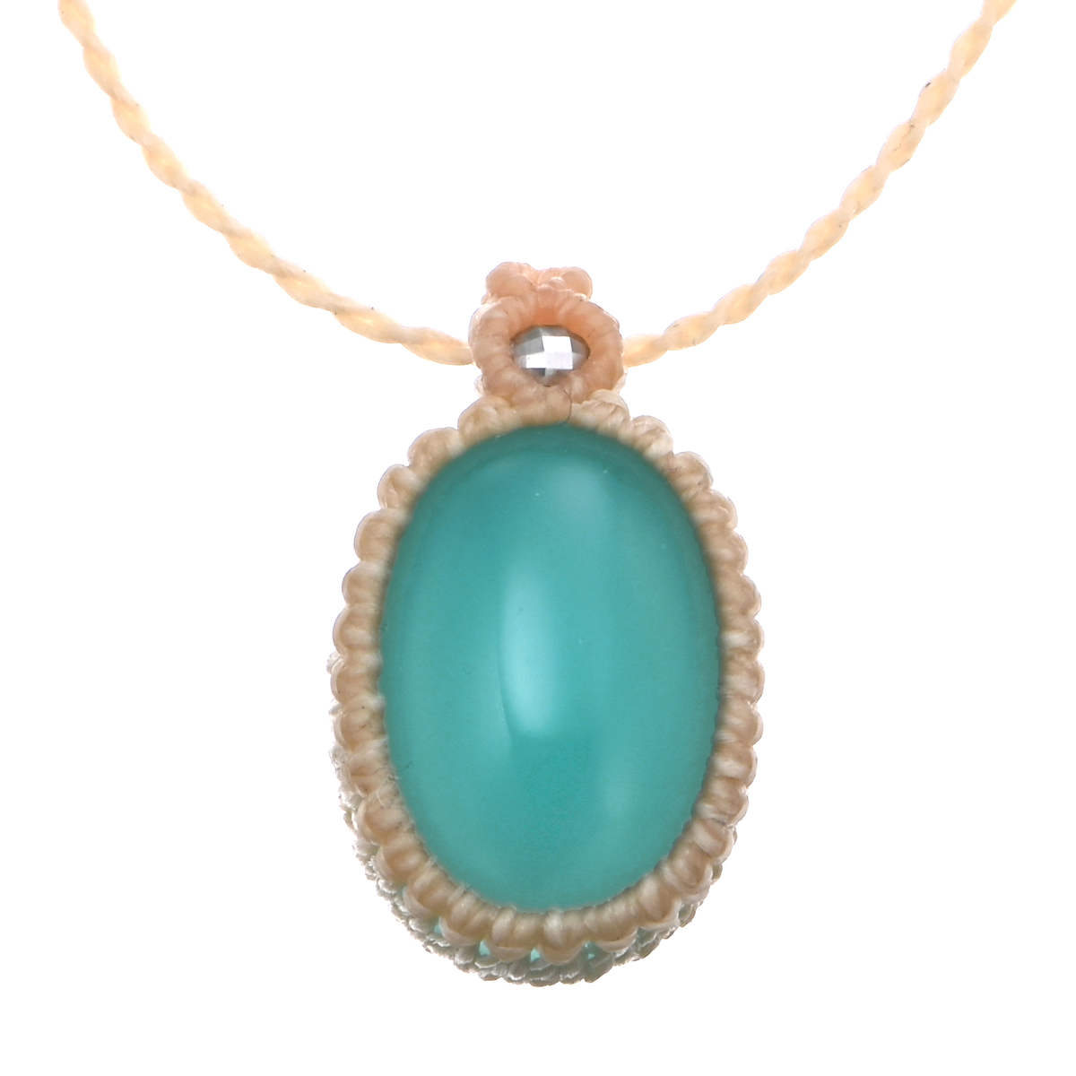 ブルーカルセドニー PT950 マクラメ編みネックレス 10ctUP