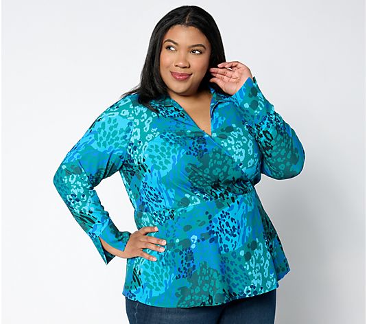 Isaac Mizrahi Live! Woven Crepe Peplum Blouse with Collar - QVC.com