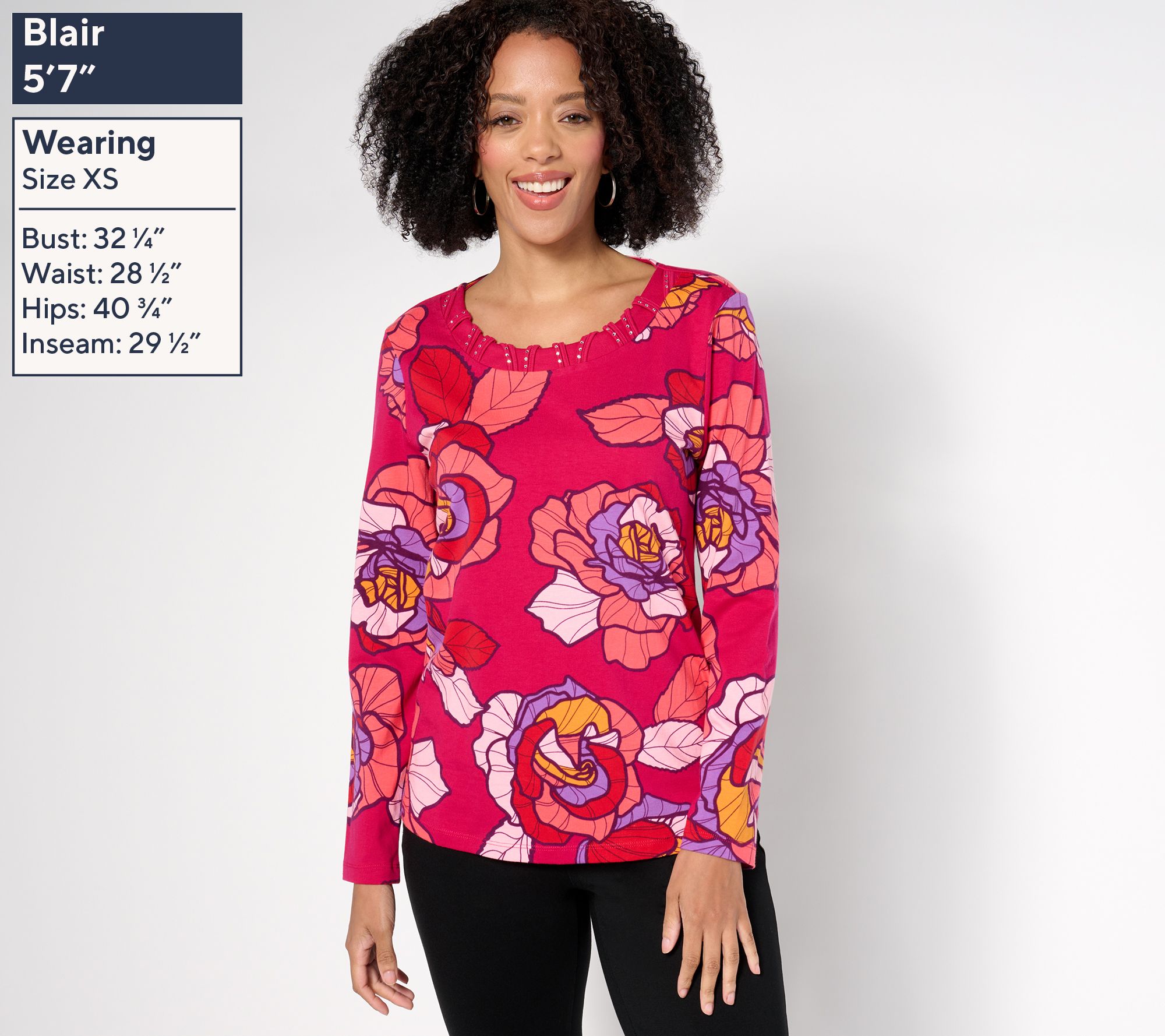Sport Savvy Printed Knit Top with Studded Neckline - QVC.com