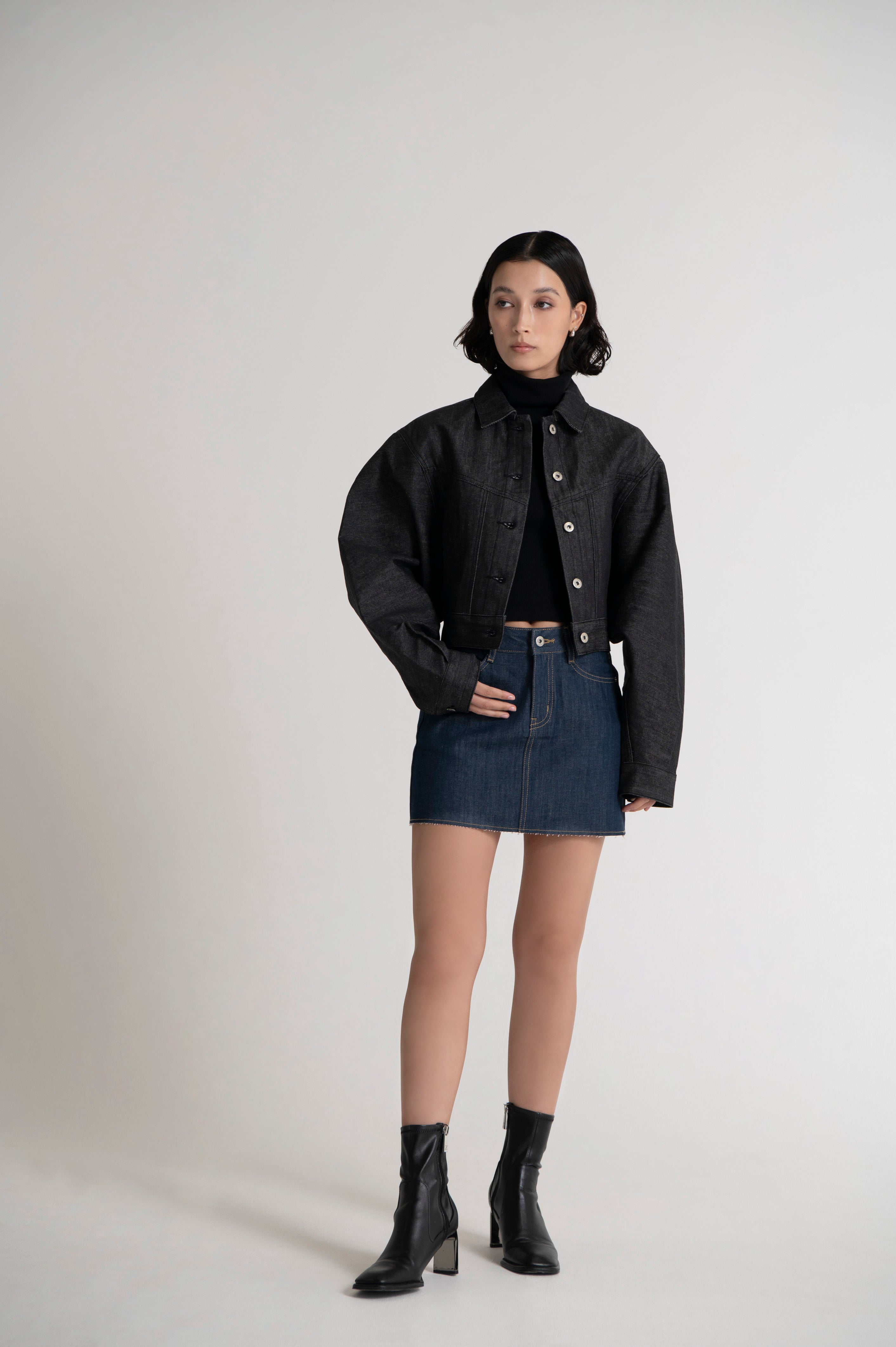 Dolman Sleeve Denim Jacket Non-Wash Black