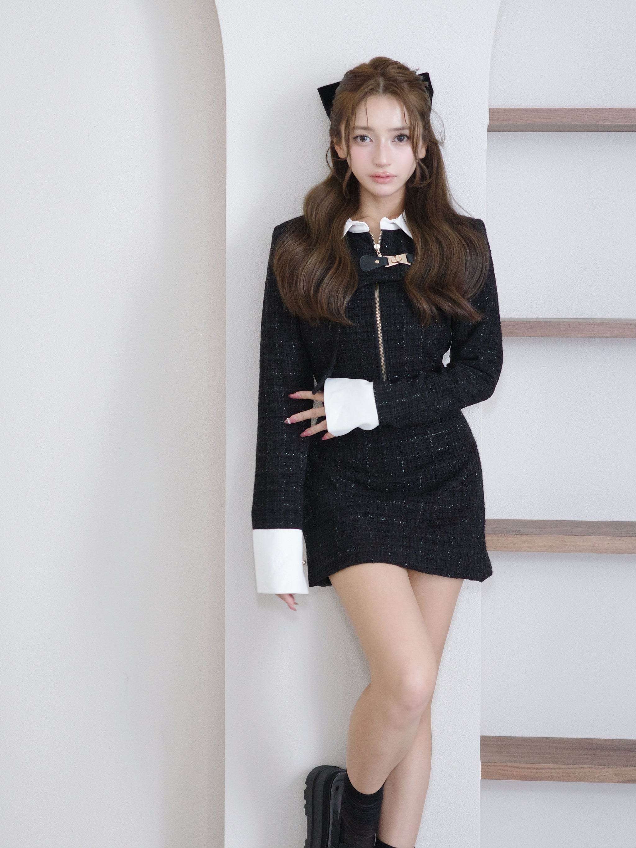 Asymmetry buckle tweed dress – Randy