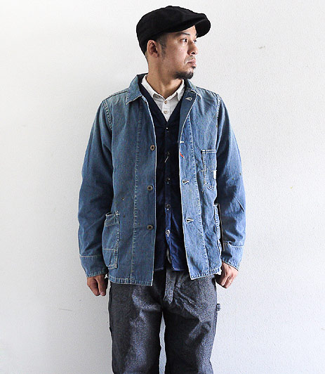 ANACHRONORM Reading Damaged Nep Denim Work Coveralls [Hard Wash