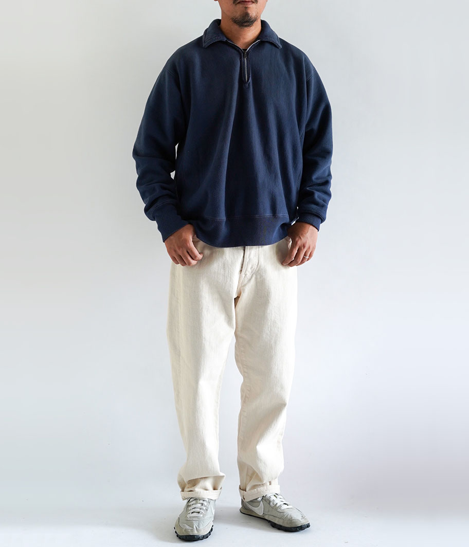 A.PRESSE Vintage Half Zip Sweatshirt [NAVY] - Fresh Service
