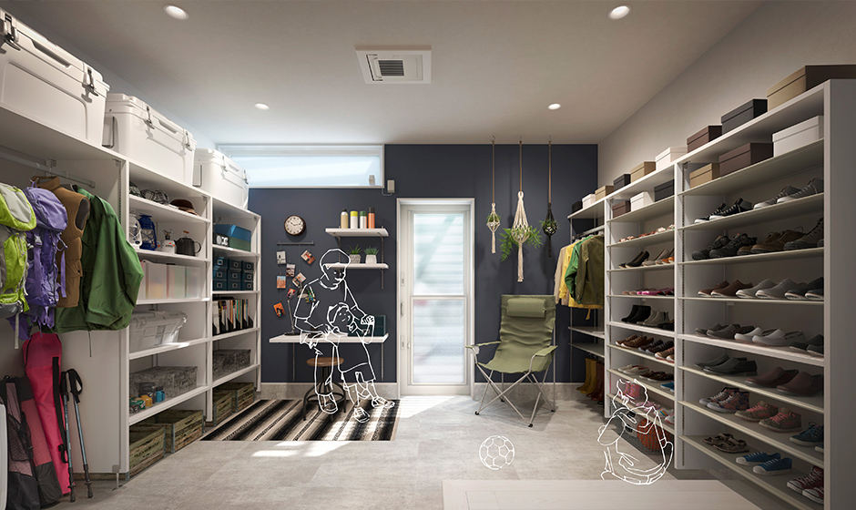 十人十家「スマートエントランス」趣味スペースにもなるエントランス