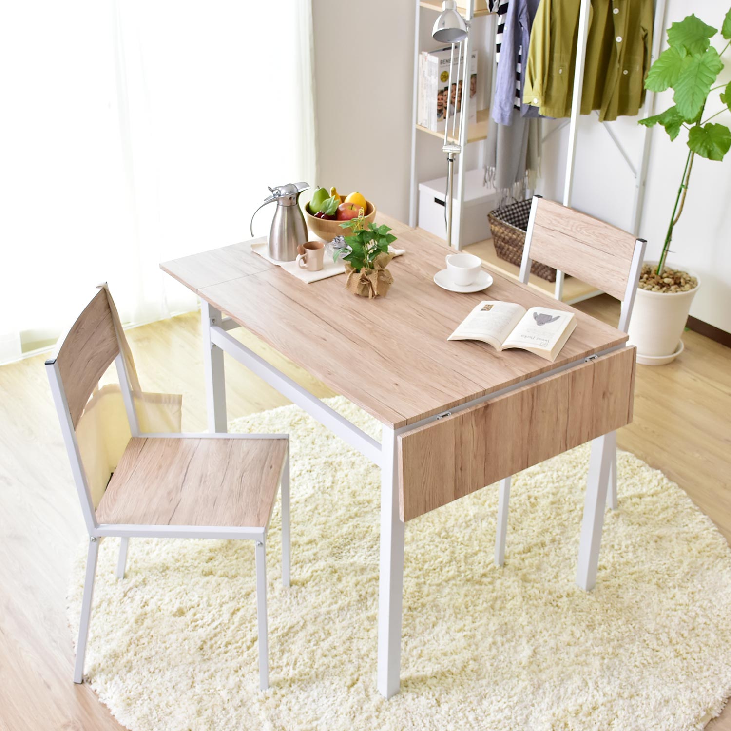 伸長式 ダイニングテーブル3点セット 幅80～120 フレイヤ