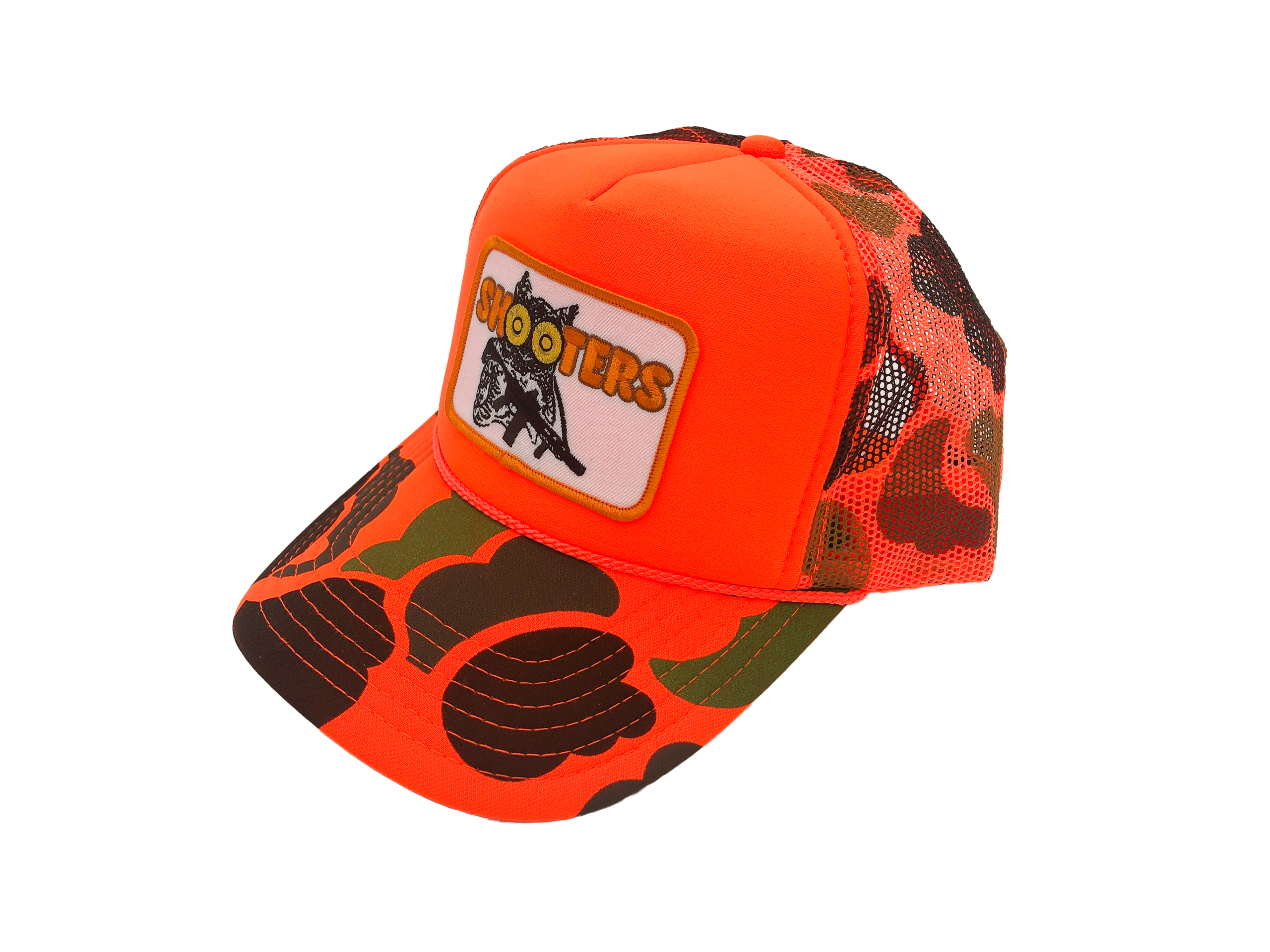 VIOLENT LITTLE MACHINE SHOP “SHOOTERS” ORANGE CAMO HUNTING TRUCKER