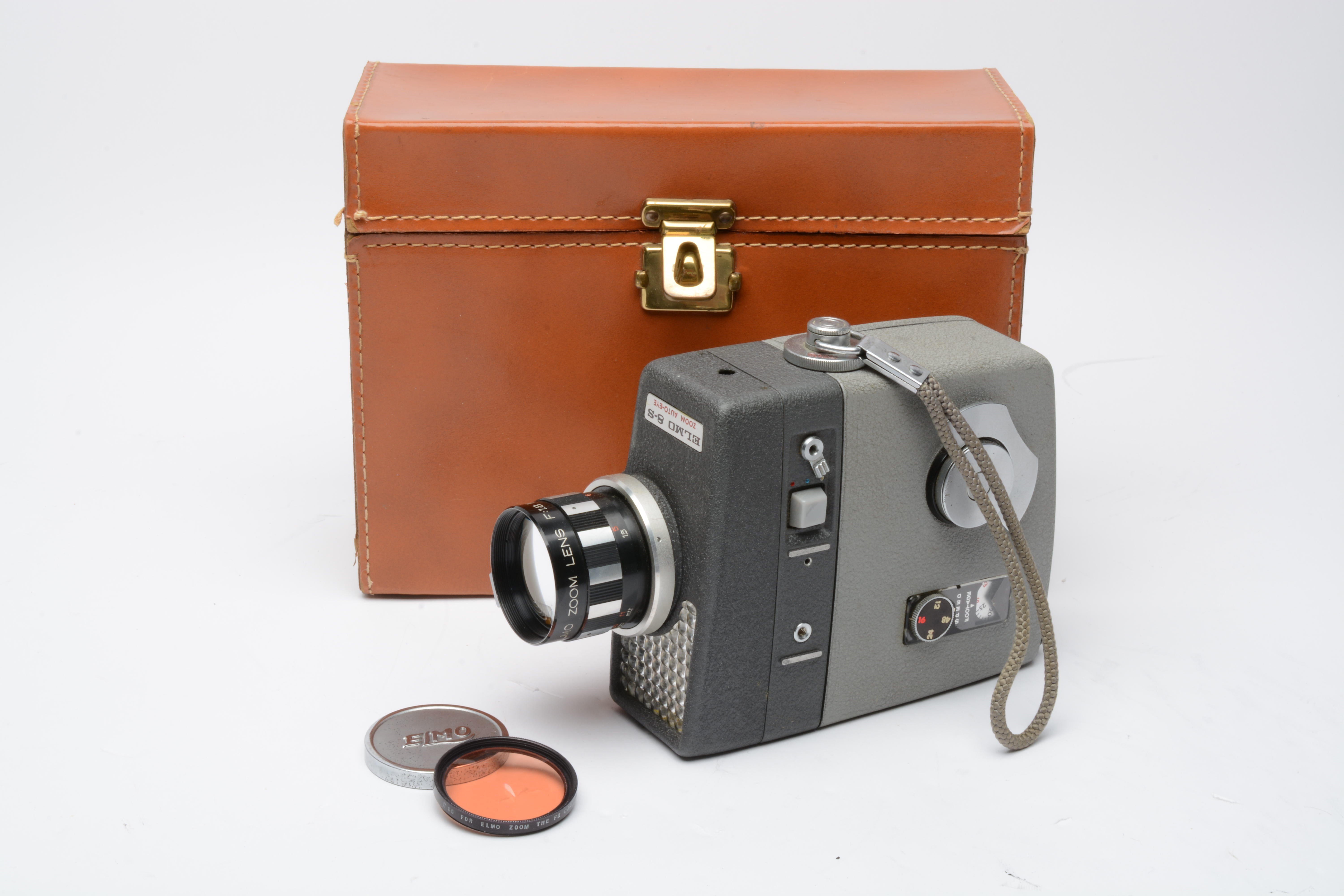 Elmo 8-S Zoom auto eye 8mm Movie camera, filter, case, manual