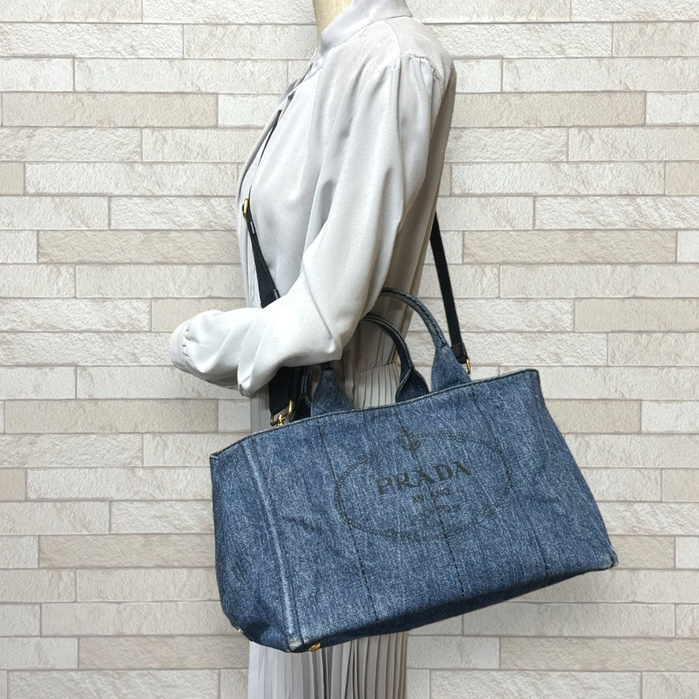 PRADA プラダ カナパ ショルダーバッグ デニム ブルー レディース 中古