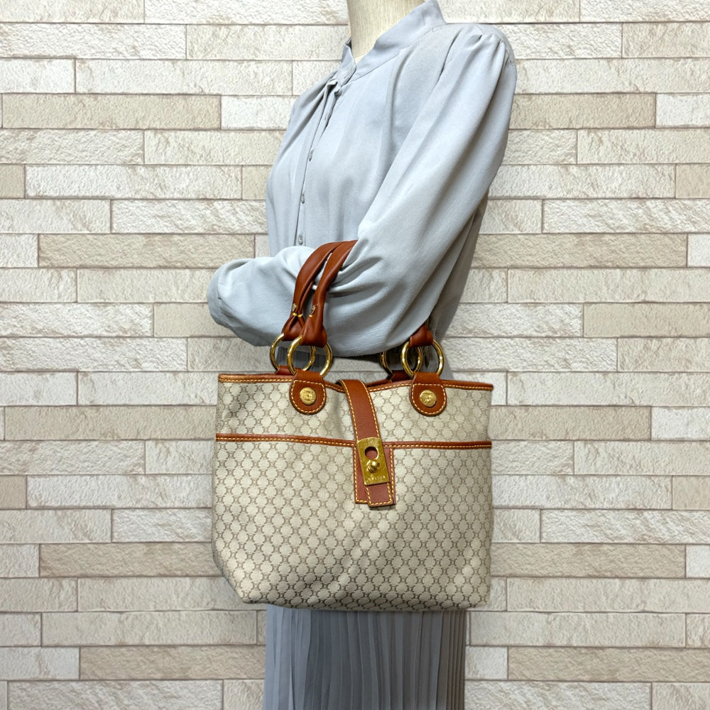 CELINE セリーヌ マカダム ハンドバッグ キャンバス ベージュ