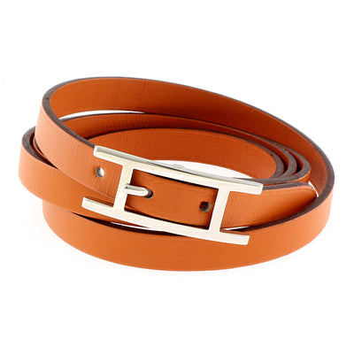 中古】 エルメス HERMES ブレスレット レザー オレンジ シルバー ユニ