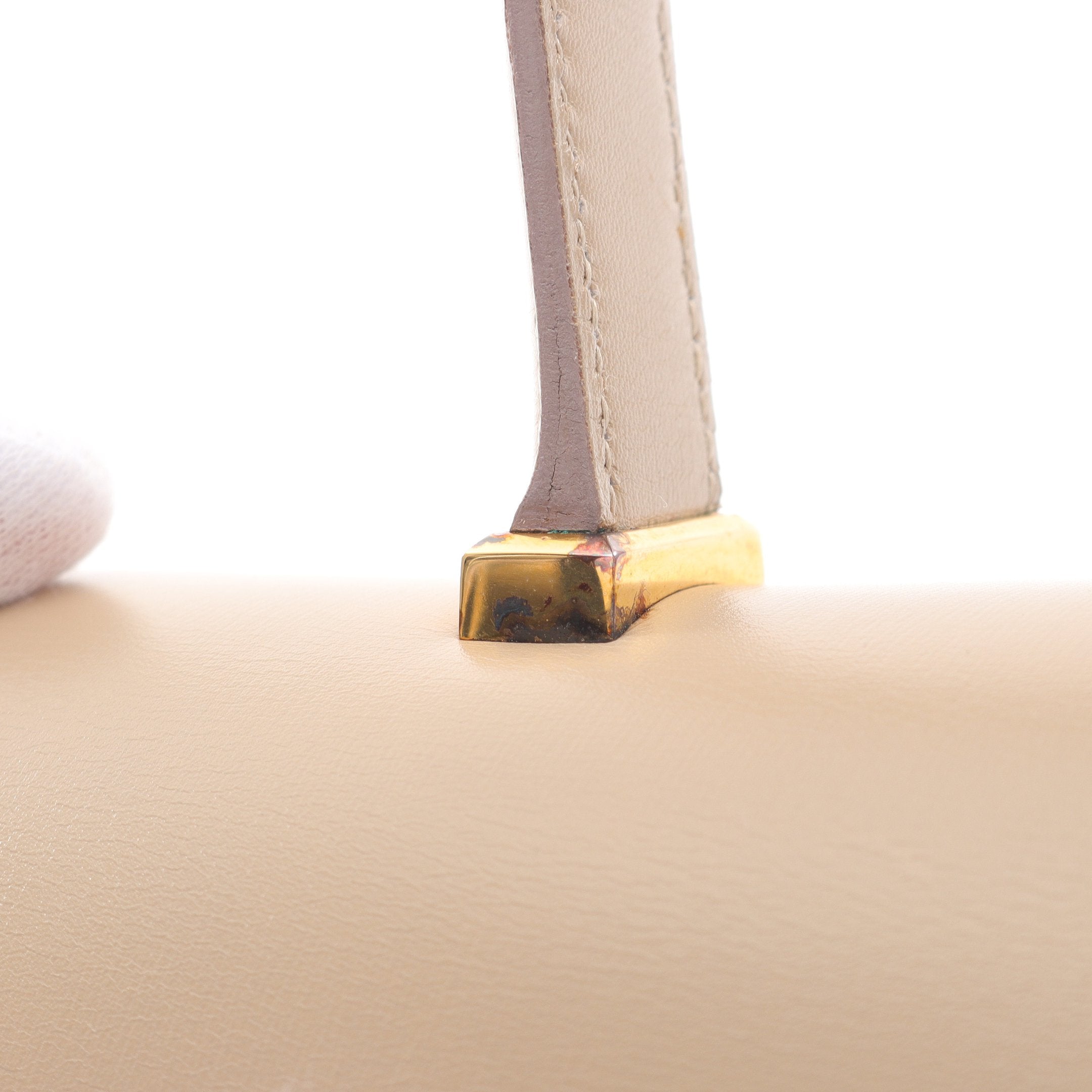 ピアノ ハンドバッグ ボックスカーフ ベージュ ゴールド金具 ○M刻印