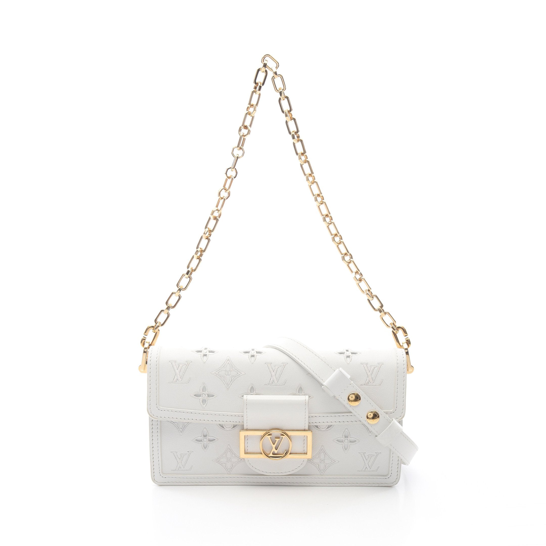ドーフィーヌEW モノグラム チェーンショルダーバッグ レザー ホワイト